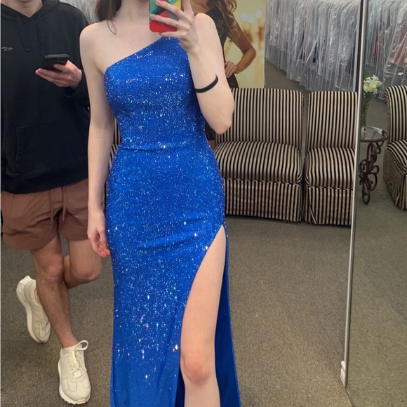 00 sherri hill dress. royal color, only worn to try on- never worn out. - Picture 2 of 3